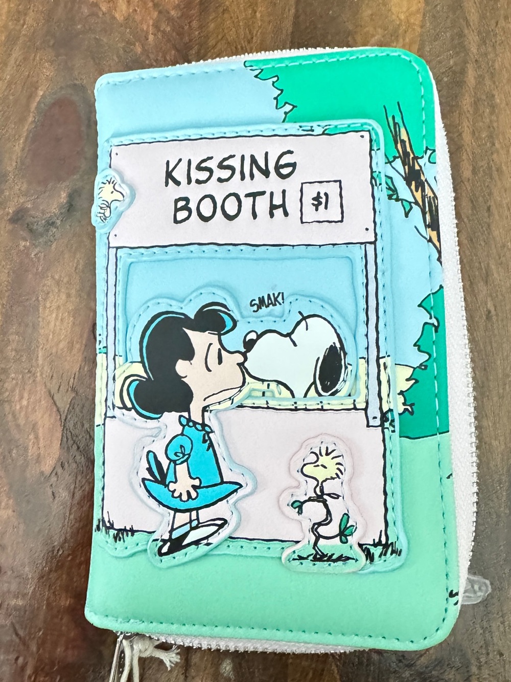 Peanuts Kissing Booth Zip Wallet in Aqua and Light Blue